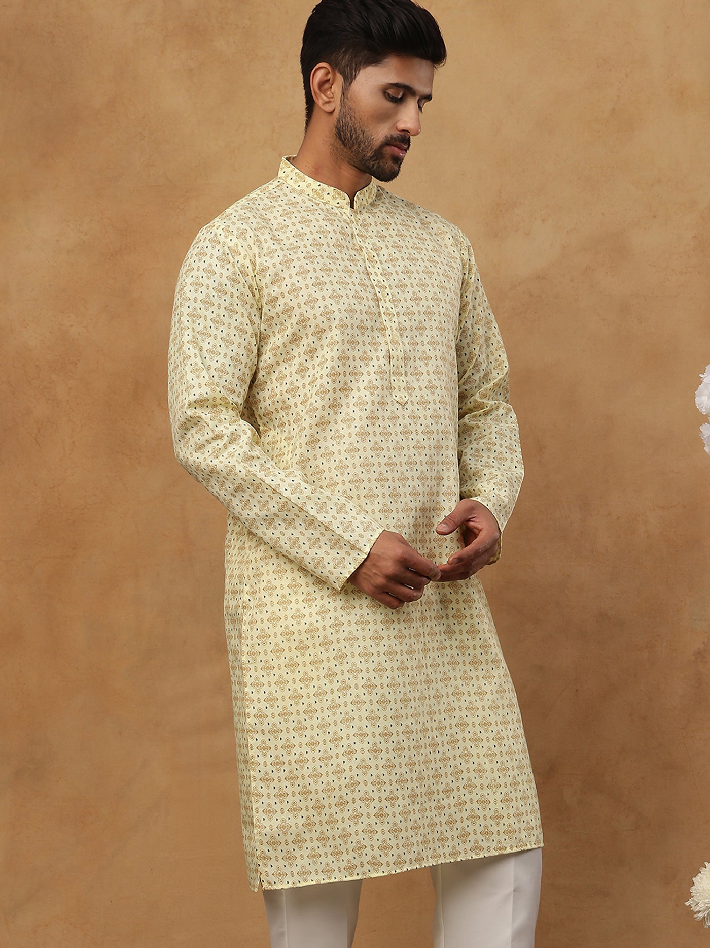 Cotton Blend All-Over Printed Kurta ( ANMKO 311Yellow )