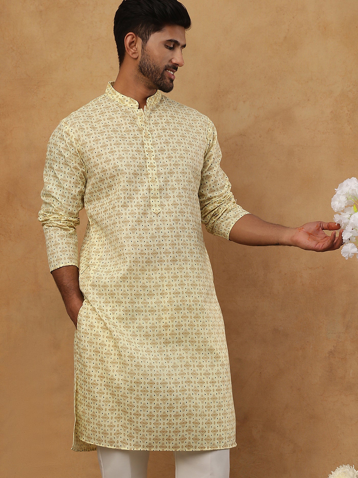 Cotton Blend All-Over Printed Kurta ( ANMKO 311Yellow )
