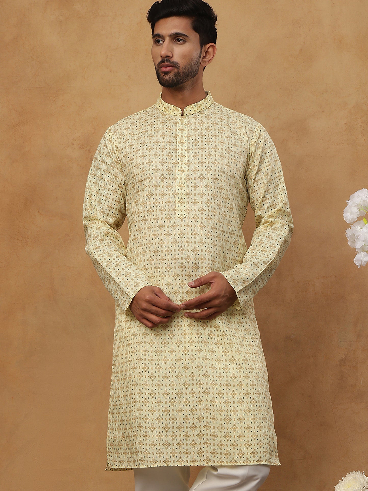 Cotton Blend All-Over Printed Kurta ( ANMKO 311Yellow )