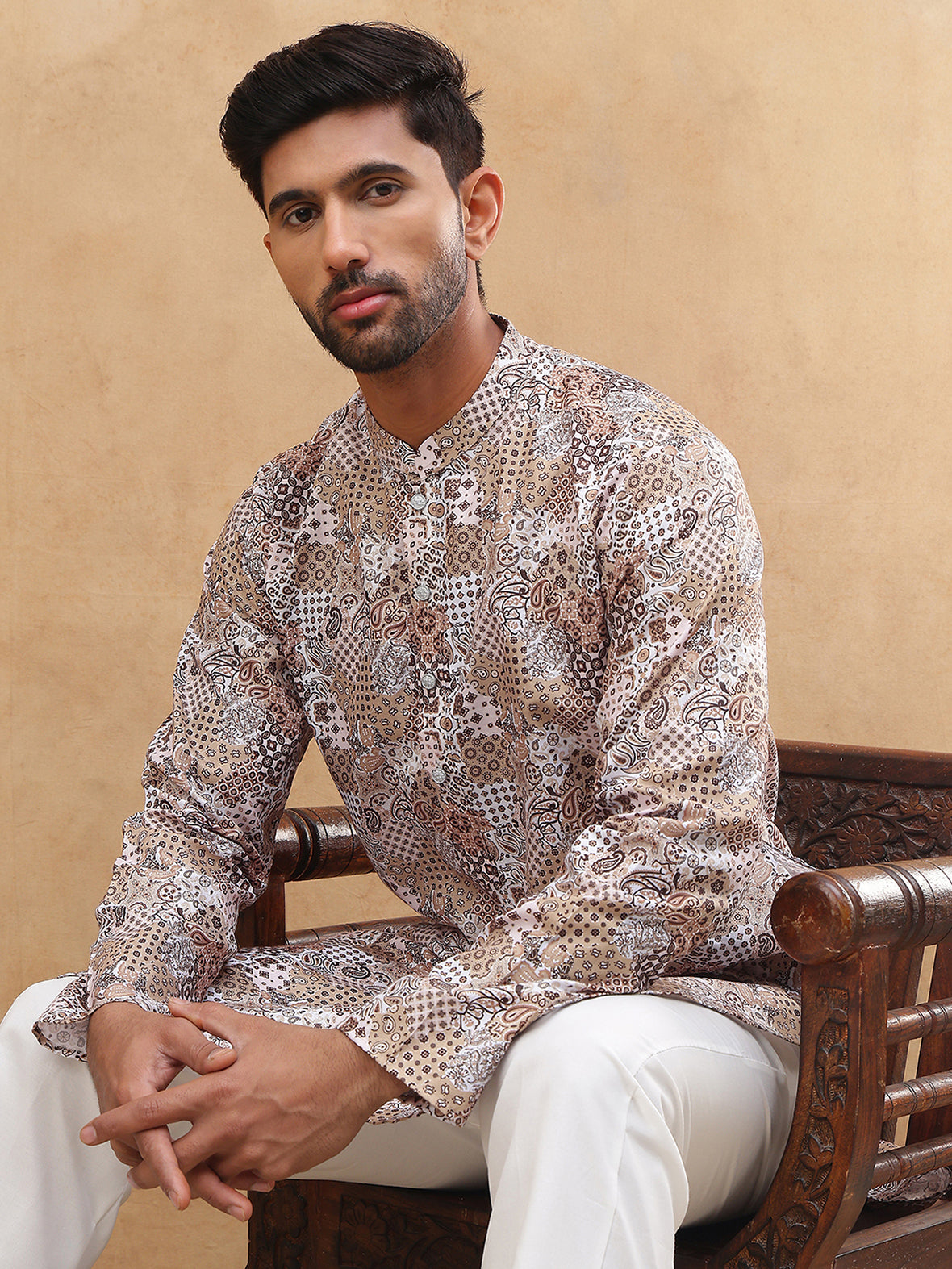 Traditional Printed Cotton Blend Kurta ( ANMKO 313Brown )