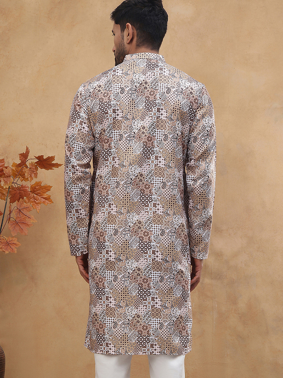 Traditional Printed Cotton Blend Kurta ( ANMKO 313Brown )