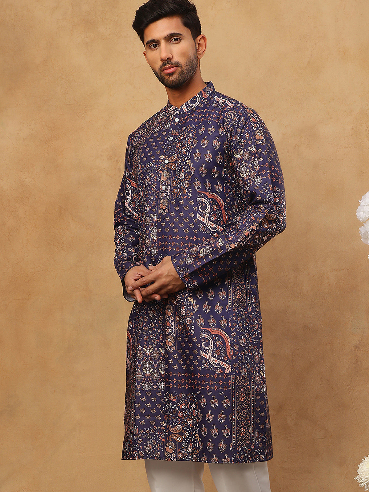 Traditional Printed Cotton Blend Kurta ( ANMKO 313Purple )