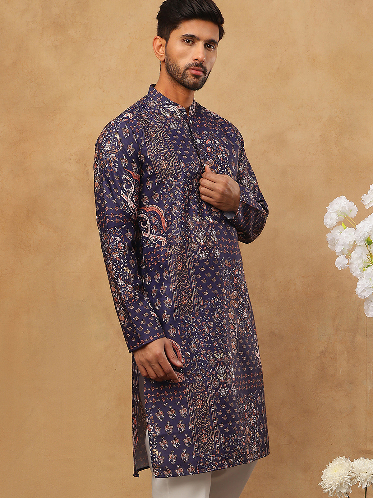 Traditional Printed Cotton Blend Kurta ( ANMKO 313Purple )