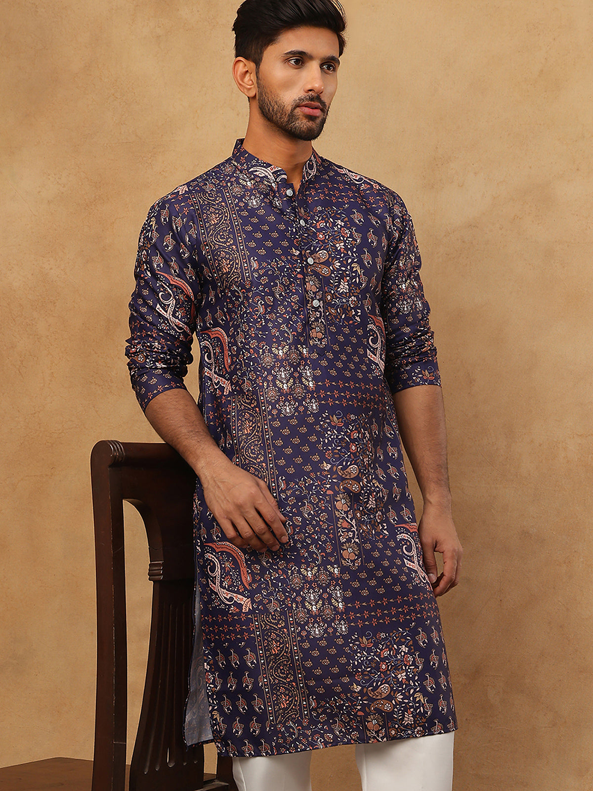 Traditional Printed Cotton Blend Kurta ( ANMKO 313Purple )
