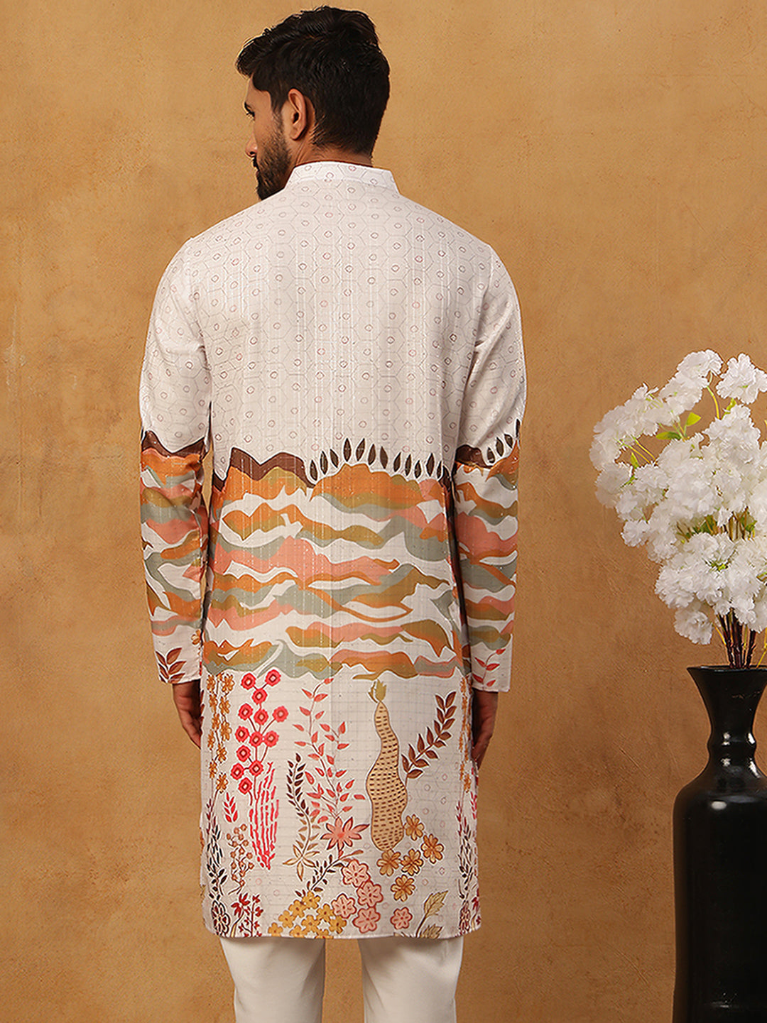 Ethnic Printed and Thread Work Kurta ( ANMKO 314Off-White )