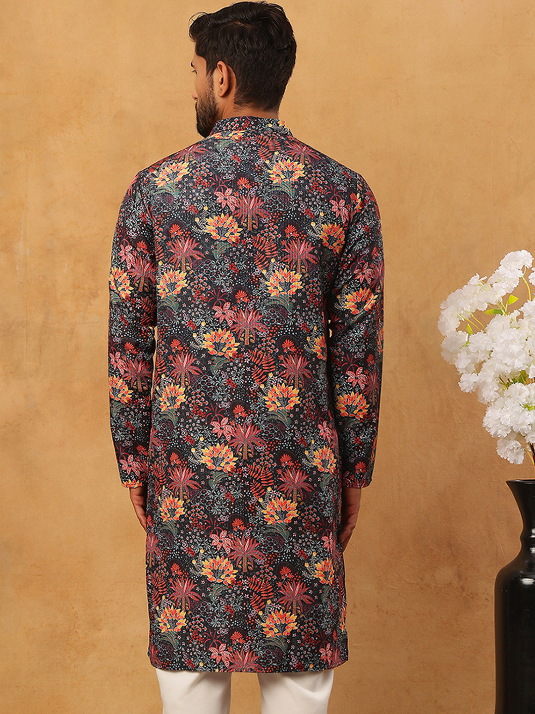 Men’s Cotton Blend Printed Kurta ( ANMKO 315Black )