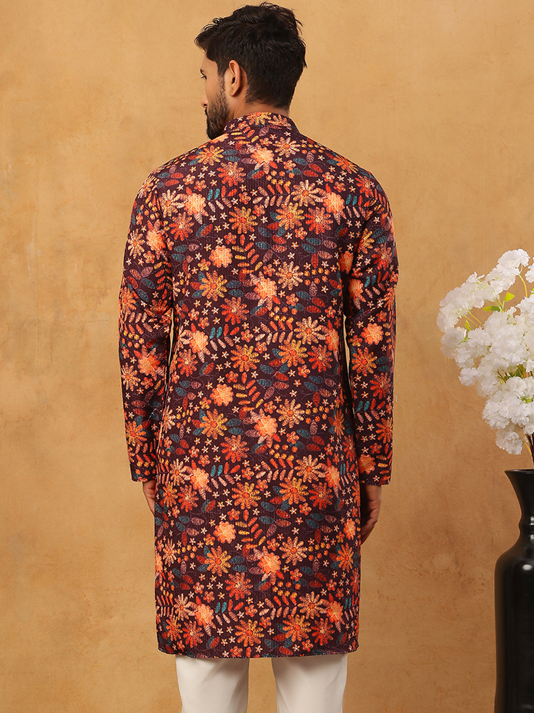 Men’s Cotton Blend Printed Kurta ( ANMKO 315Orange )