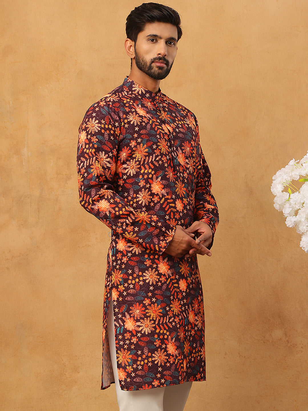 Men’s Cotton Blend Printed Kurta ( ANMKO 315Orange )