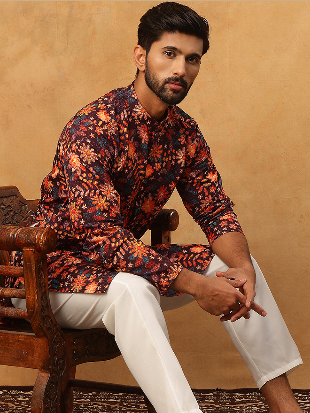 Men’s Cotton Blend Printed Kurta ( ANMKO 315Orange )