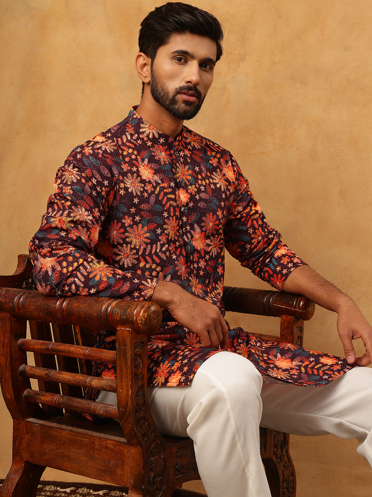 Men’s Cotton Blend Printed Kurta ( ANMKO 315Orange )