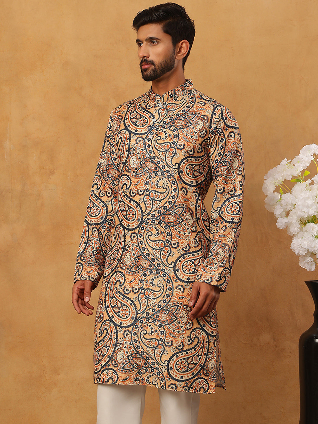 Printed Cotton Blend Kurta ( ANMKO 316Orange )