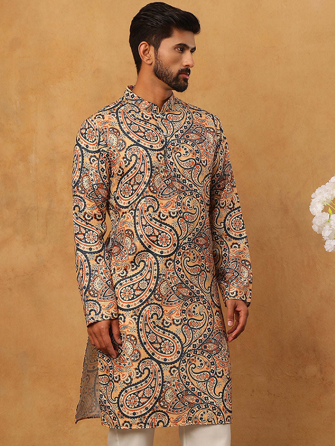 Printed Cotton Blend Kurta ( ANMKO 316Orange )