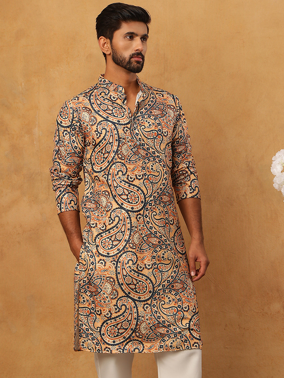 Printed Cotton Blend Kurta ( ANMKO 316Orange )