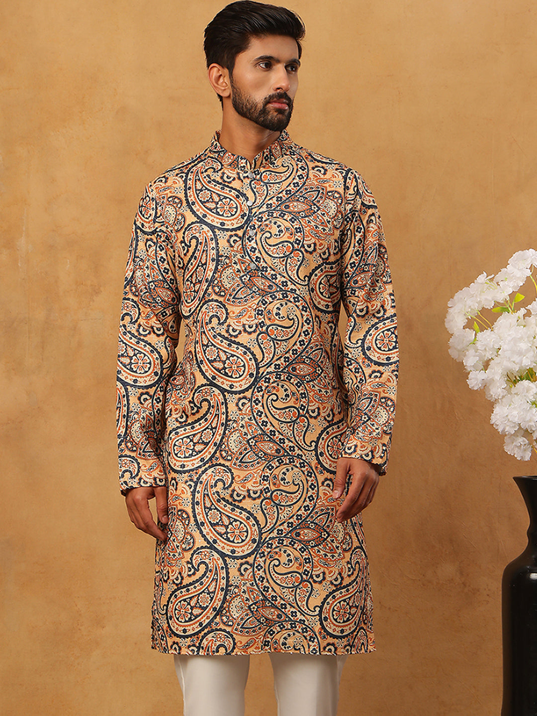 Printed Cotton Blend Kurta ( ANMKO 316Orange )