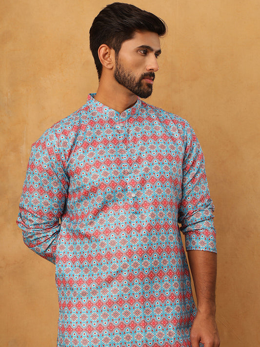 Printed Cotton Blend Kurta ( ANMKO 316Sky )