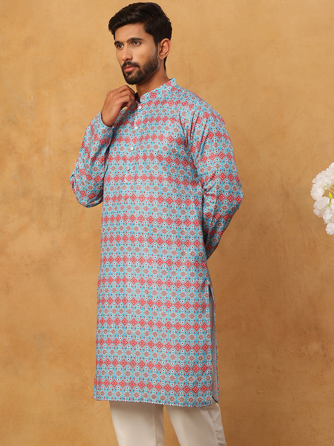Printed Cotton Blend Kurta ( ANMKO 316Sky )
