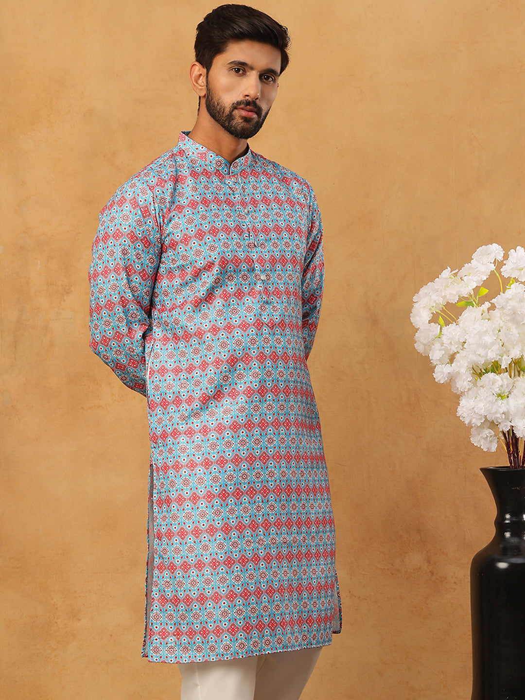 Printed Cotton Blend Kurta ( ANMKO 316Sky )