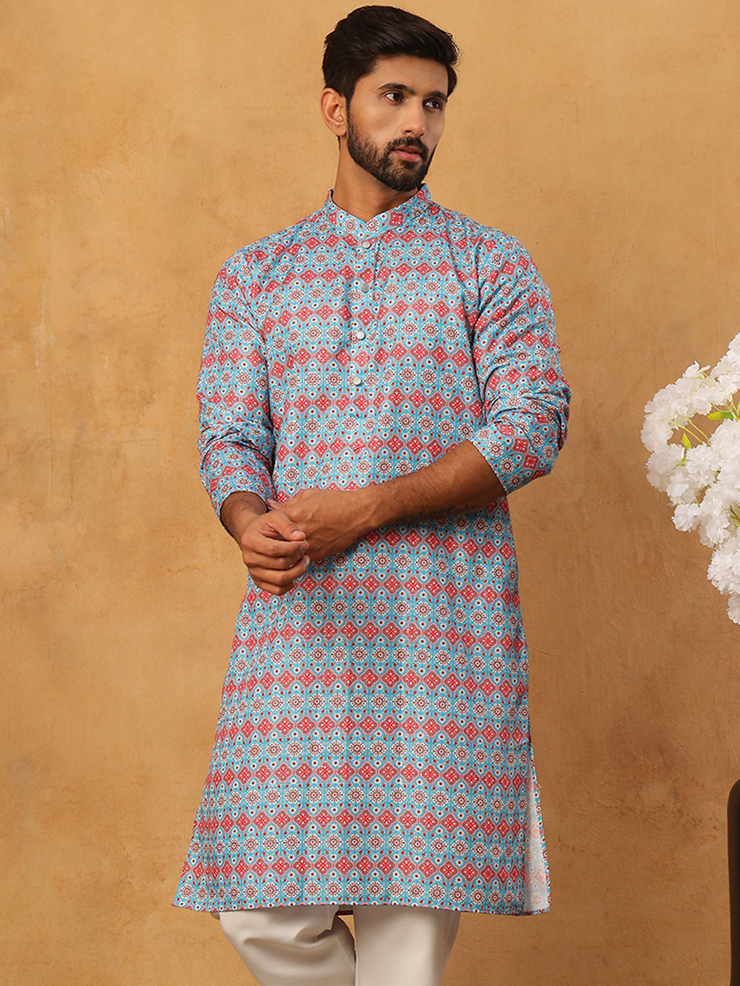 Printed Cotton Blend Kurta ( ANMKO 316Sky )