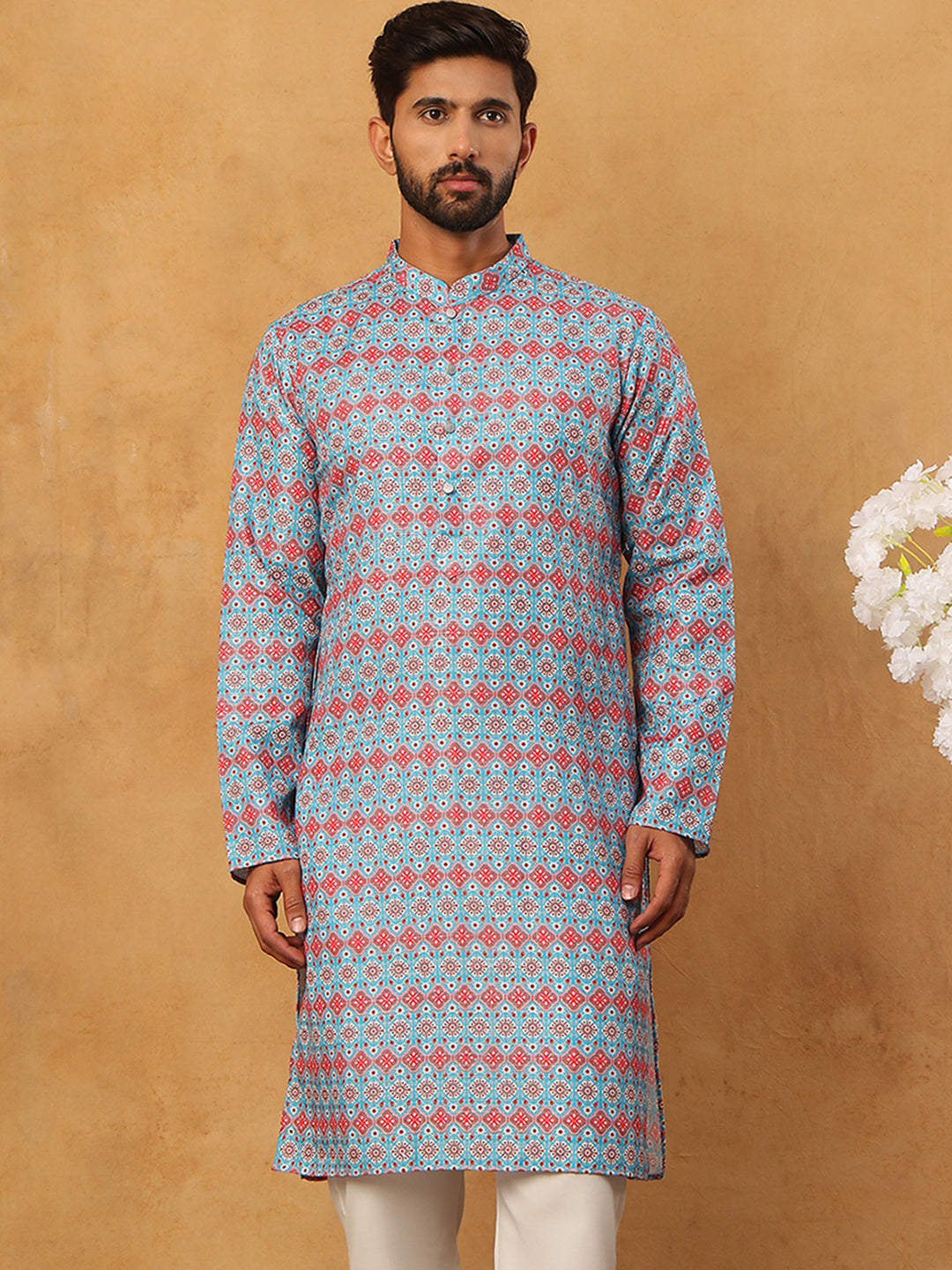 Printed Cotton Blend Kurta ( ANMKO 316Sky )