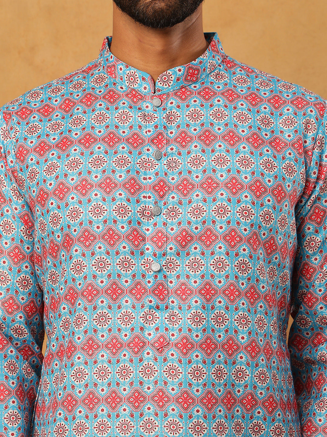 Printed Cotton Blend Kurta ( ANMKO 316Sky )