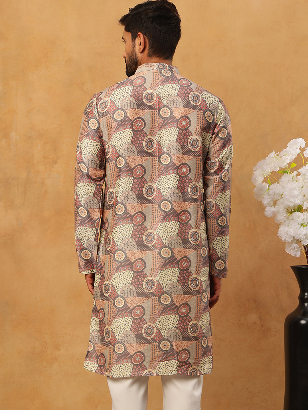 Traditional Printed Cotton Blend Kurta ( ANMKO 317Brown )