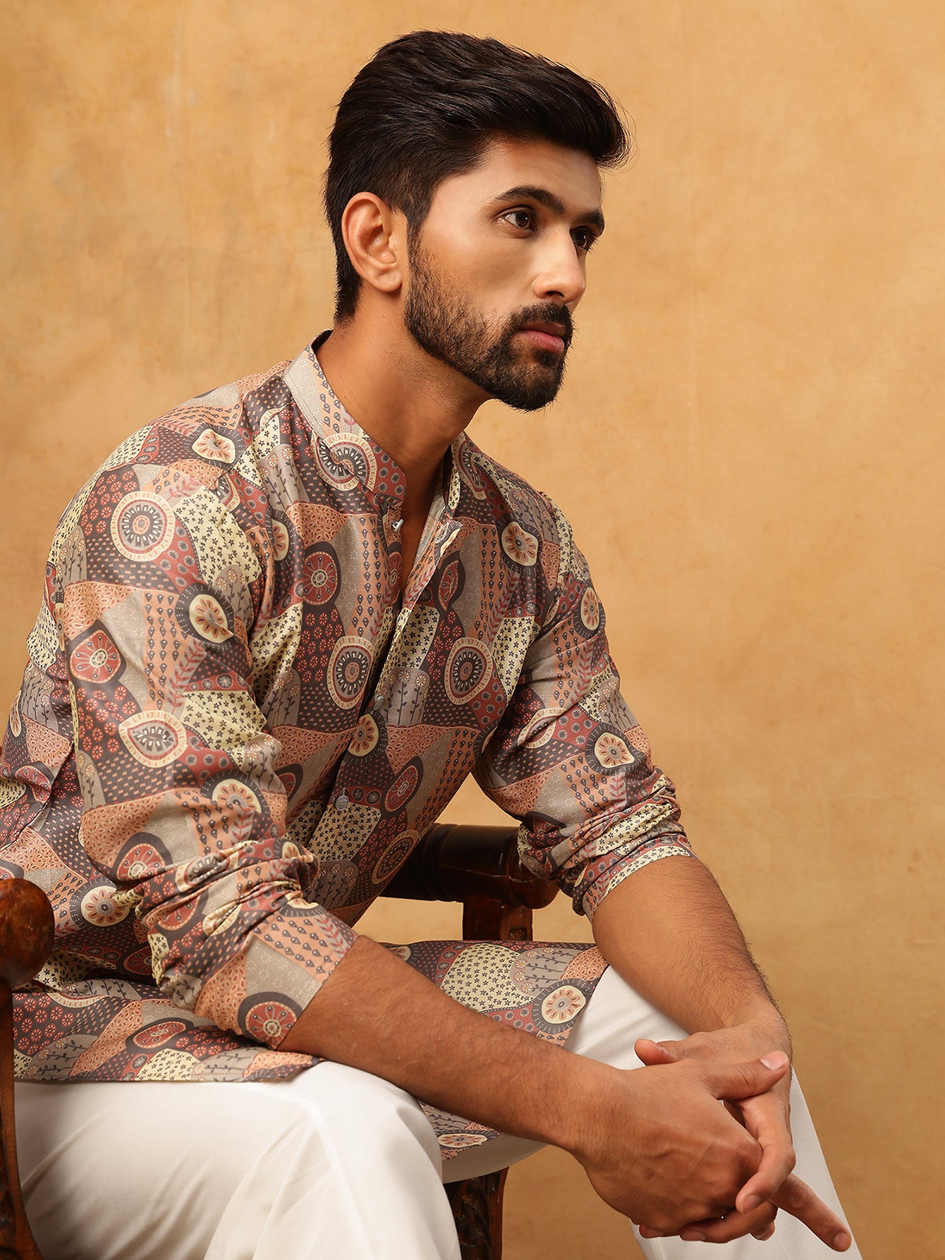 Traditional Printed Cotton Blend Kurta ( ANMKO 317Brown )