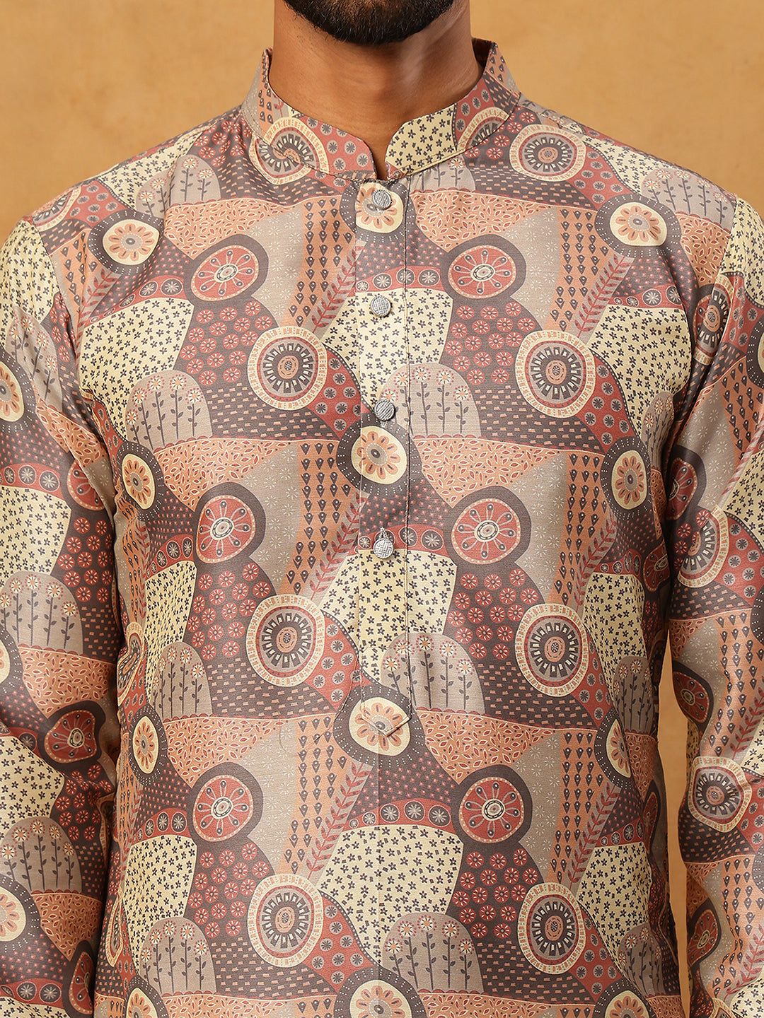 Traditional Printed Cotton Blend Kurta ( ANMKO 317Brown )