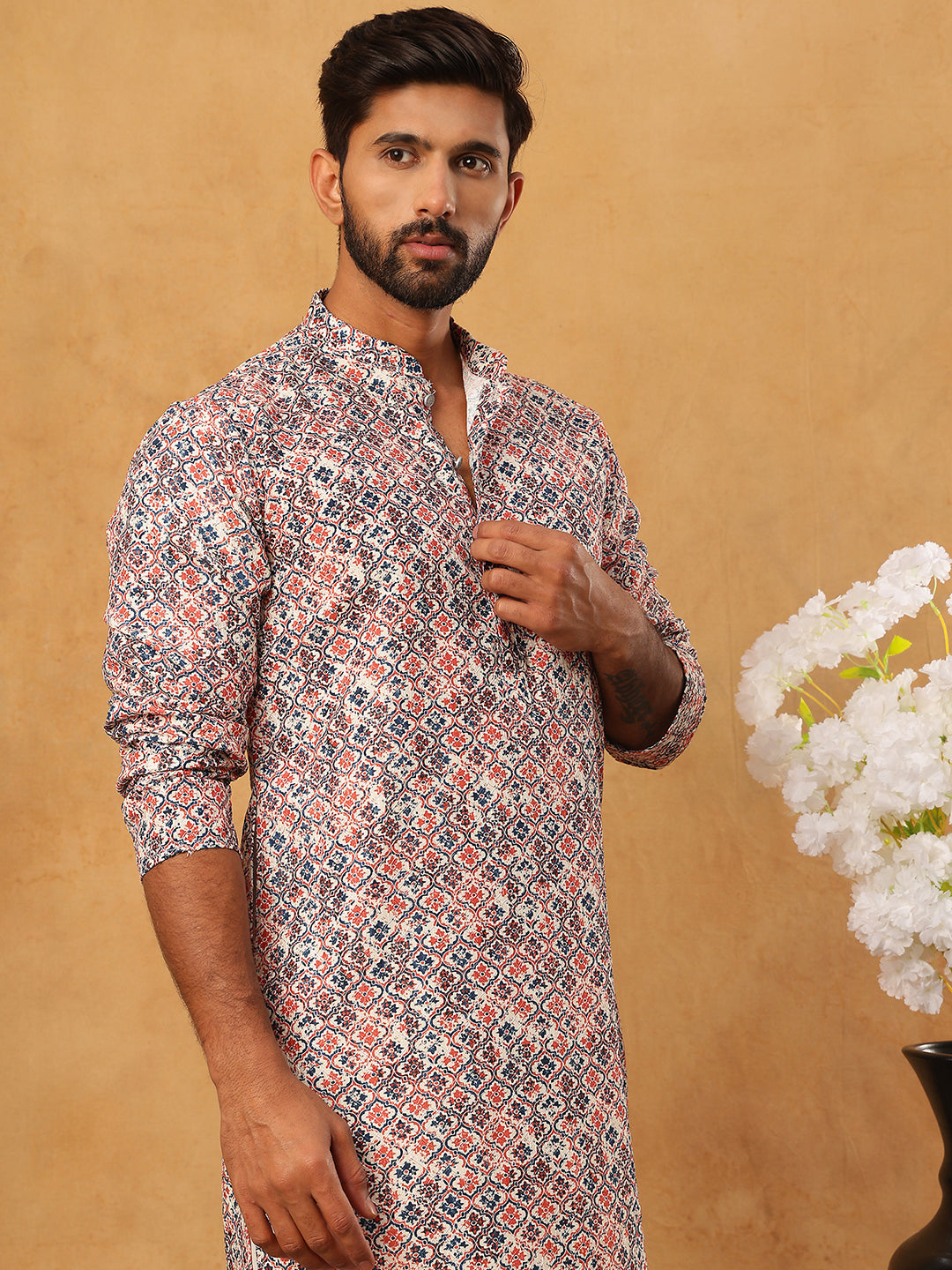 Ethnic Printed Cotton Blend Kurta ( ANMKO 318Blue )