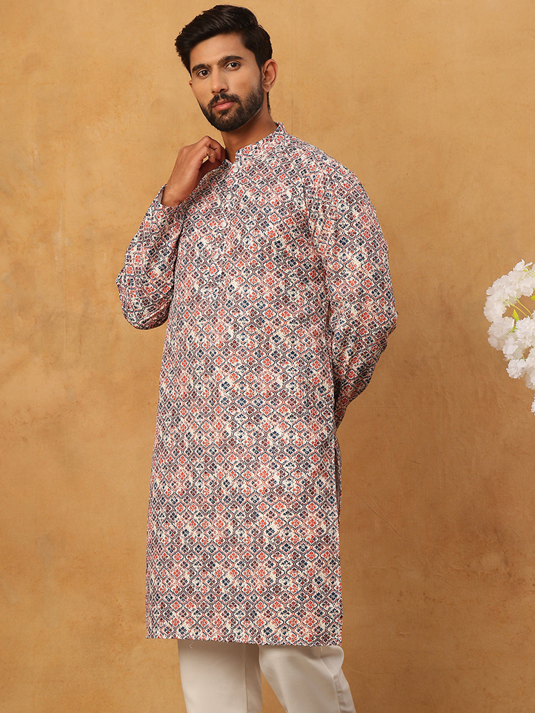 Ethnic Printed Cotton Blend Kurta ( ANMKO 318Blue )
