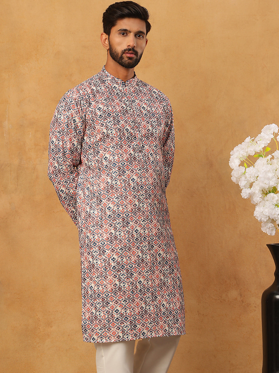 Ethnic Printed Cotton Blend Kurta ( ANMKO 318Blue )