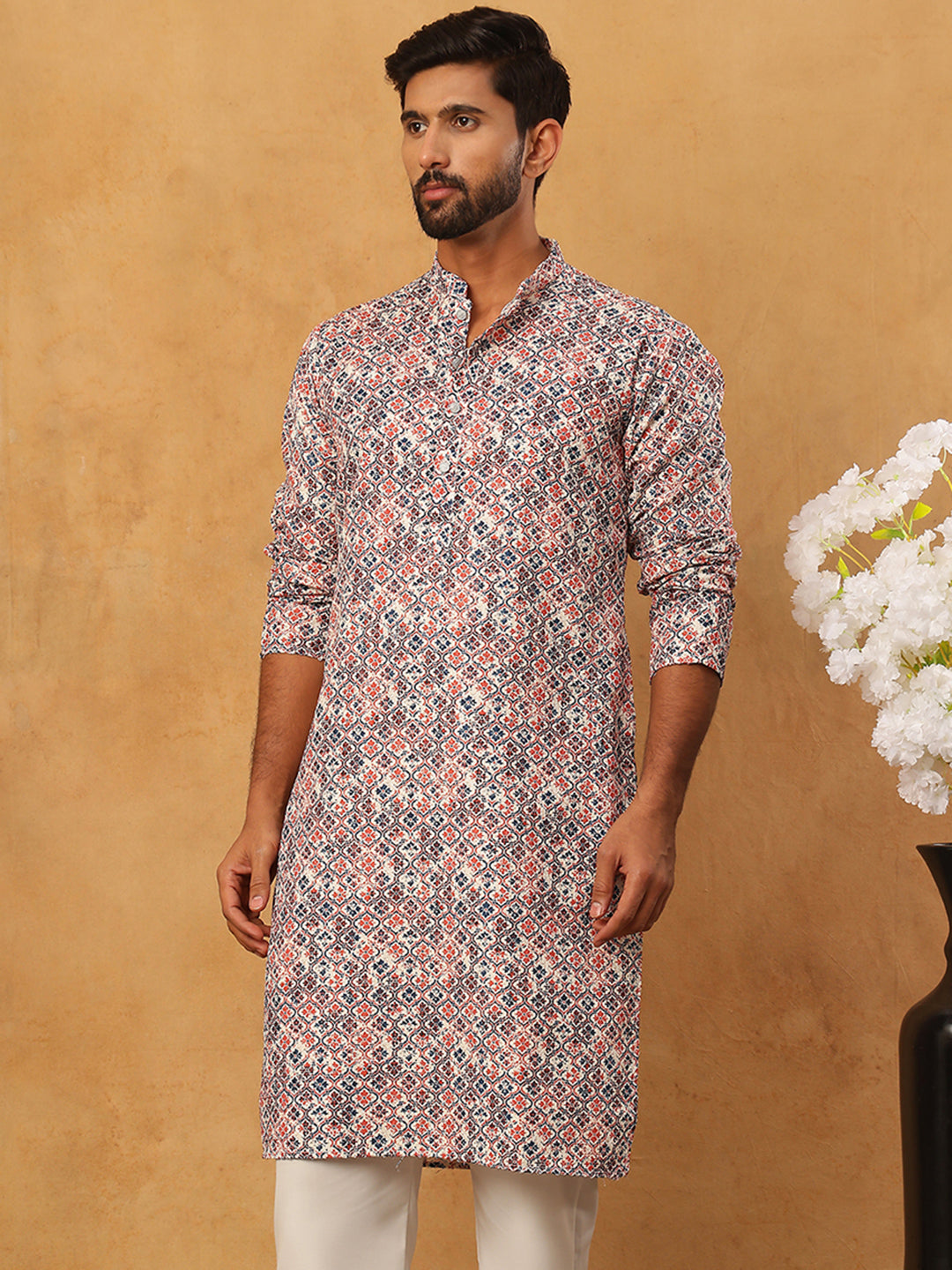 Ethnic Printed Cotton Blend Kurta ( ANMKO 318Blue )