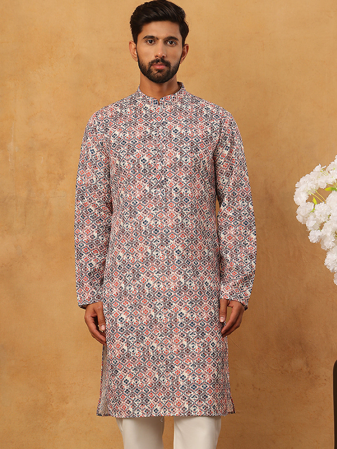 Ethnic Printed Cotton Blend Kurta ( ANMKO 318Blue )