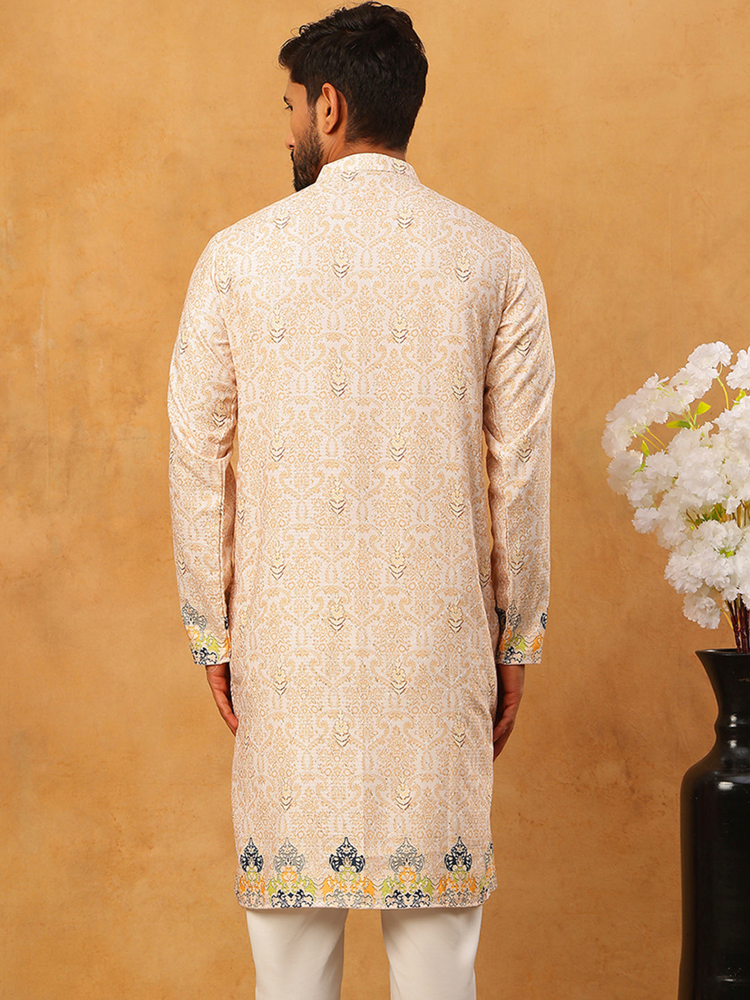 Printed Cotton Blend Kurta with Thread Work ( ANMKO 319Peach )