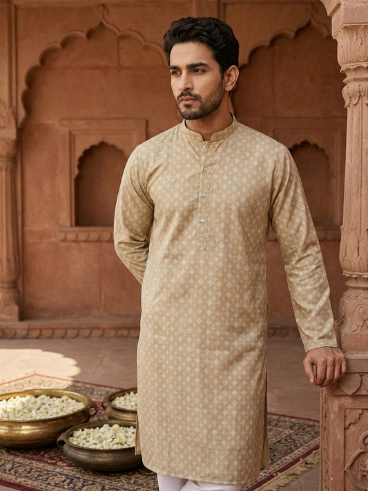 Men’s Ethnic Printed Kurta ( ANMKO 322Beige )
