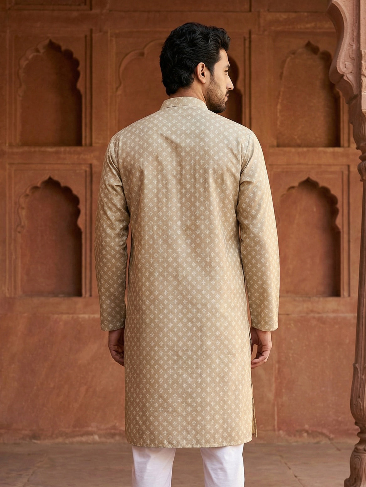 Men’s Ethnic Printed Kurta ( ANMKO 322Beige )