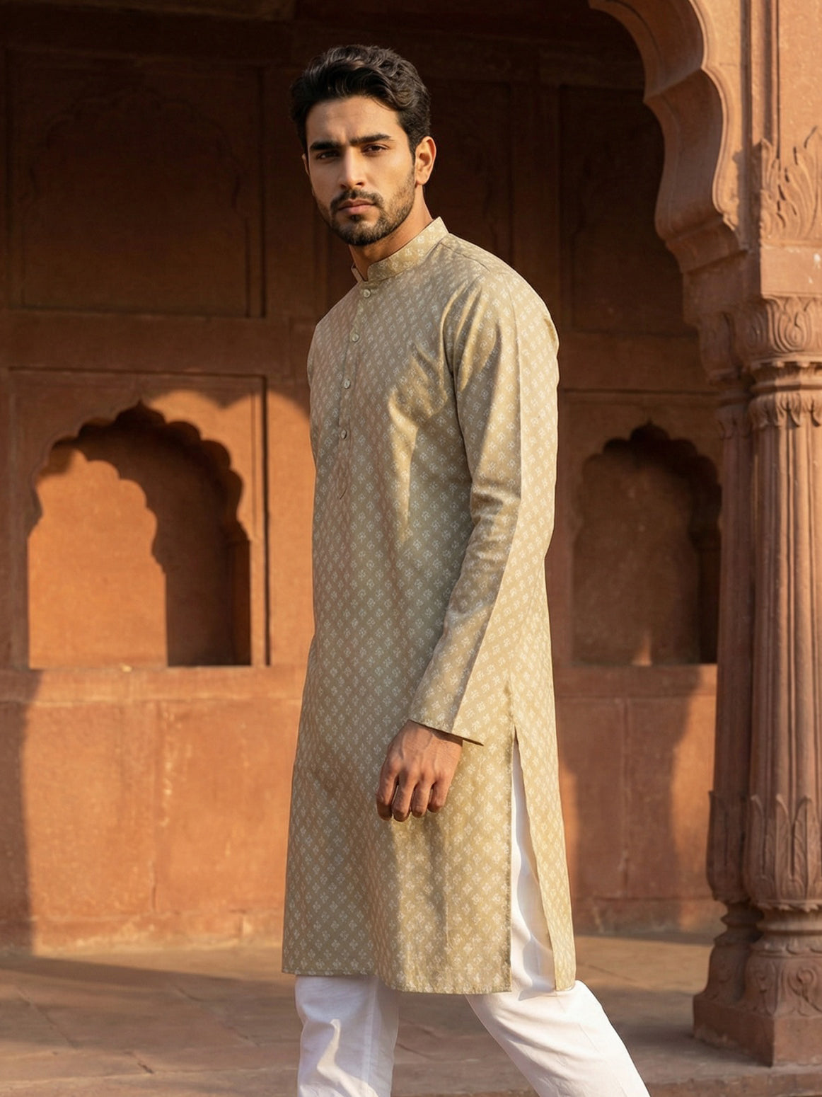 Men’s Ethnic Printed Kurta ( ANMKO 322Beige )