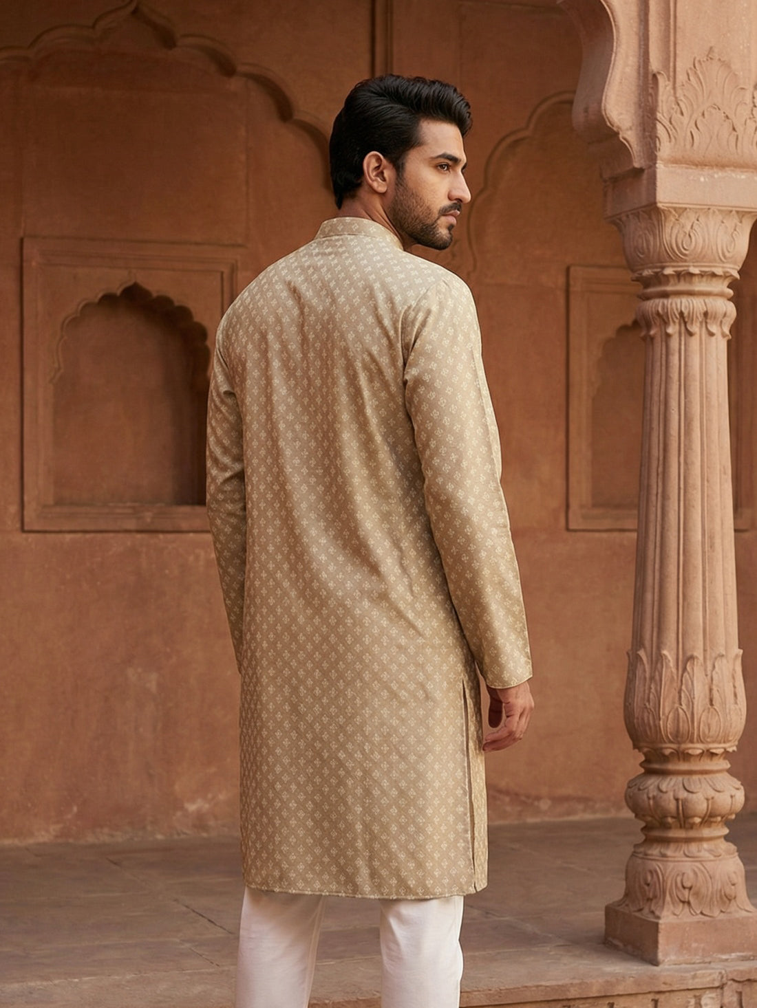 Men’s Ethnic Printed Kurta ( ANMKO 322Beige )