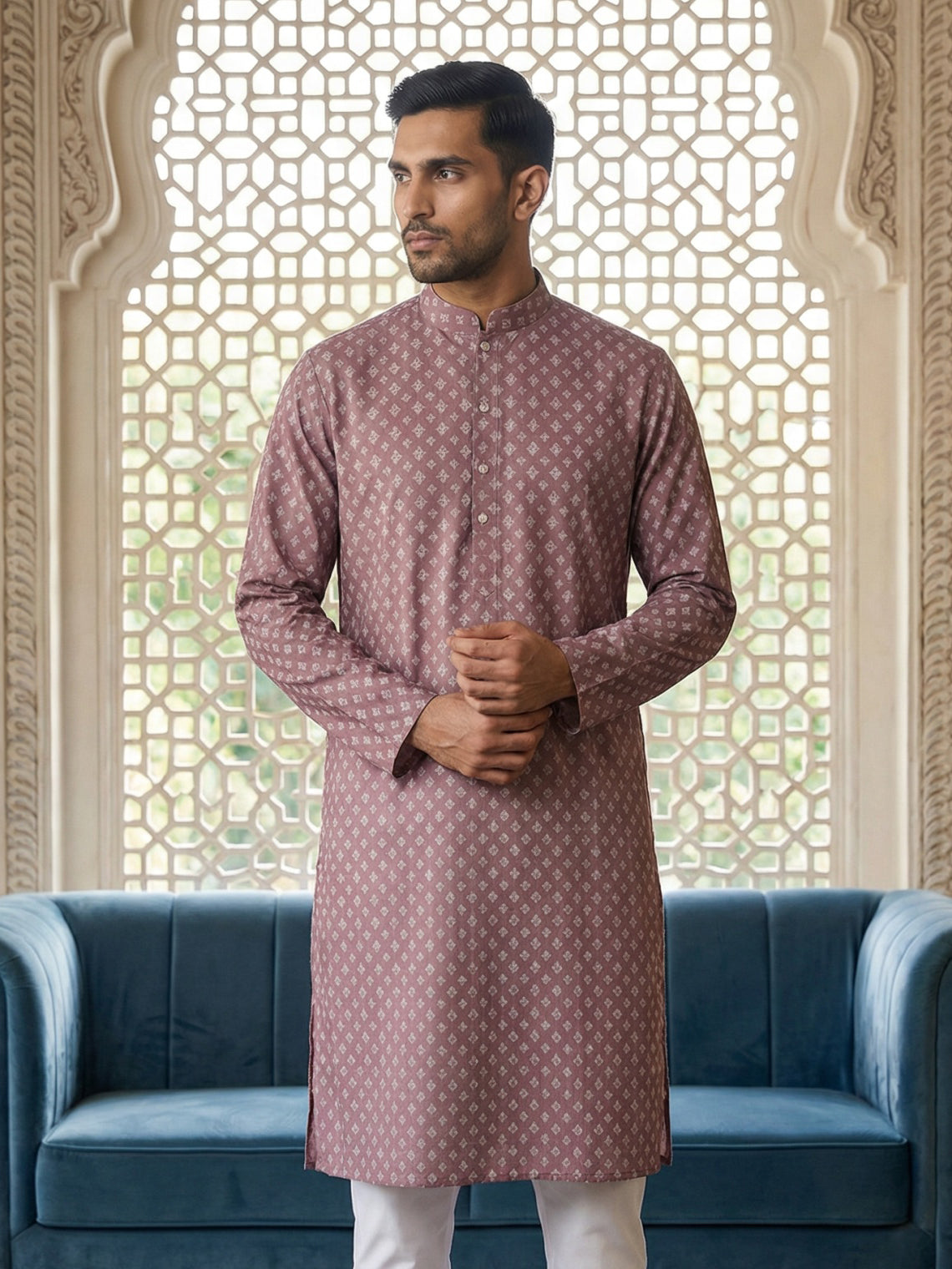 Men’s Ethnic Printed Kurta ( ANMKO 322Magenta )