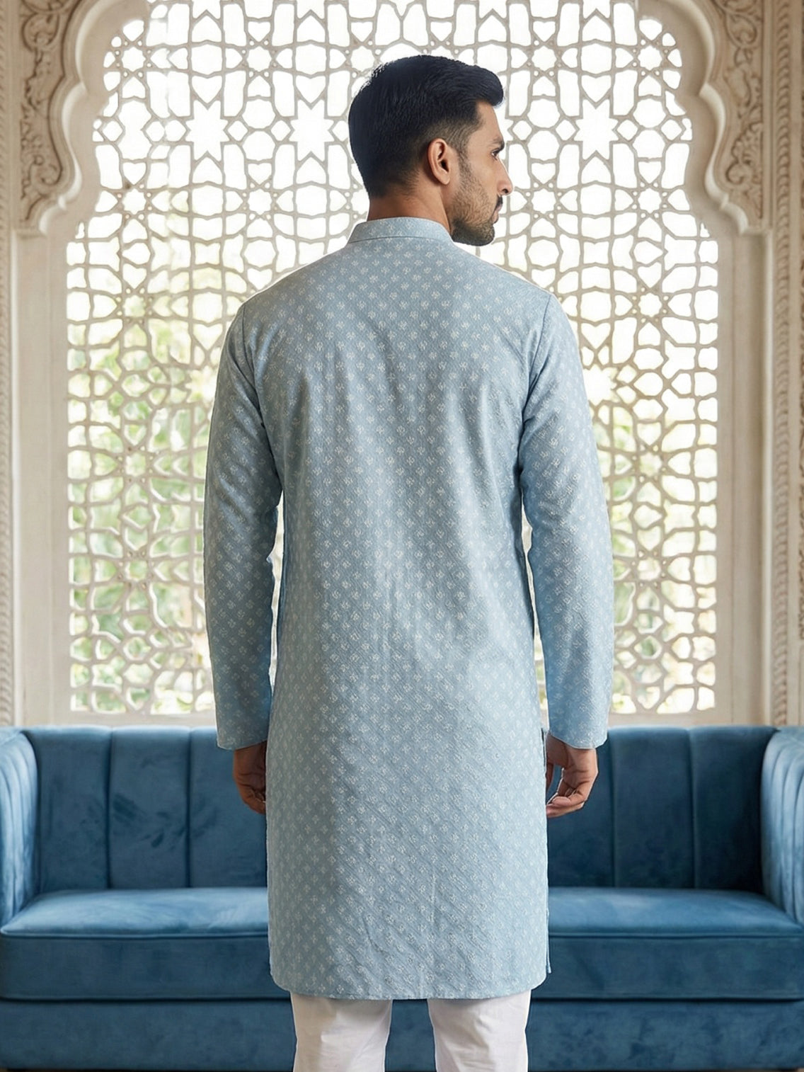 Men’s Ethnic Printed Kurta ( ANMKO 322Sky )