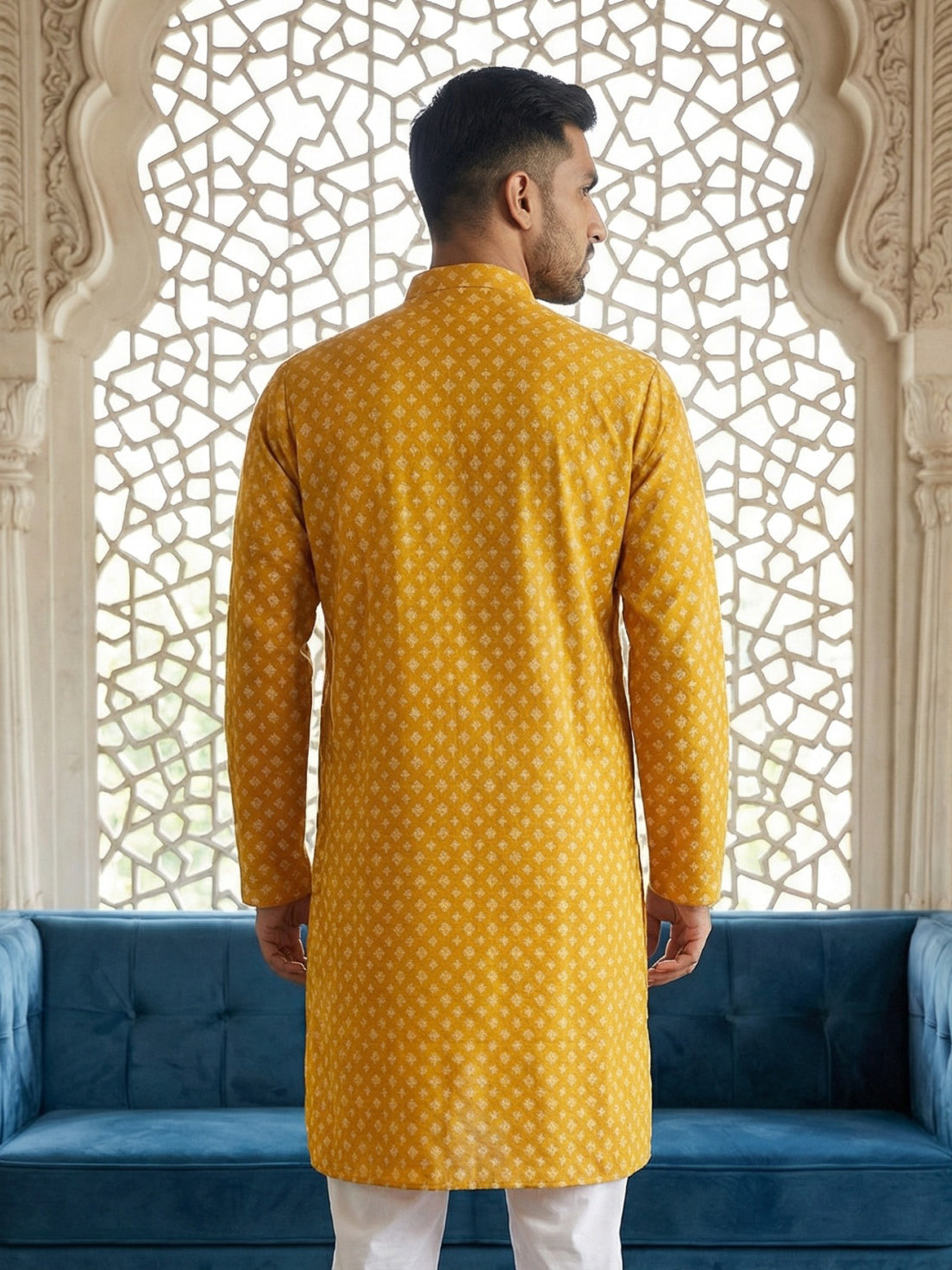 Men’s Ethnic Printed Kurta ( ANMKO 322Yellow )