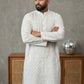 Men's Silk Blend Embroidered Ethnic Kurta Set ( ANMKO 329White )