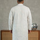 Men's Silk Blend Embroidered Ethnic Kurta Set ( ANMKO 329White )