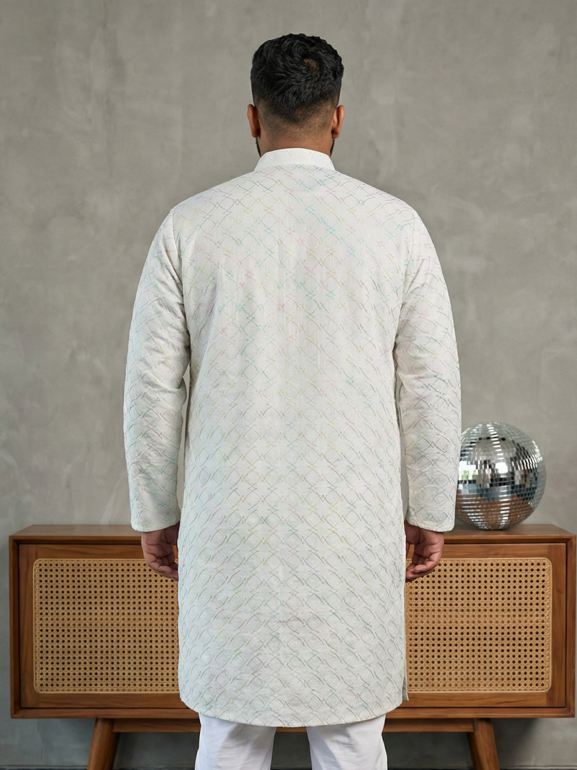 Men's Silk Blend Embroidered Ethnic Kurta Set ( ANMKO 329White )