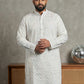 Men's Silk Blend Embroidered Ethnic Kurta Set ( ANMKO 329White )