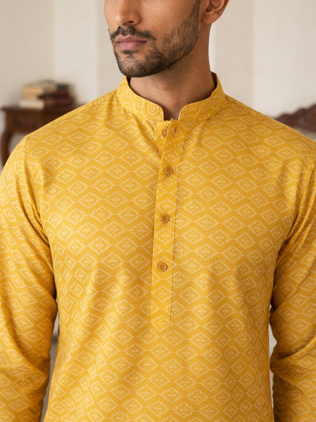 Men’s Printed Cotton Blend Kurta ( ANMKO 330Yellow )
