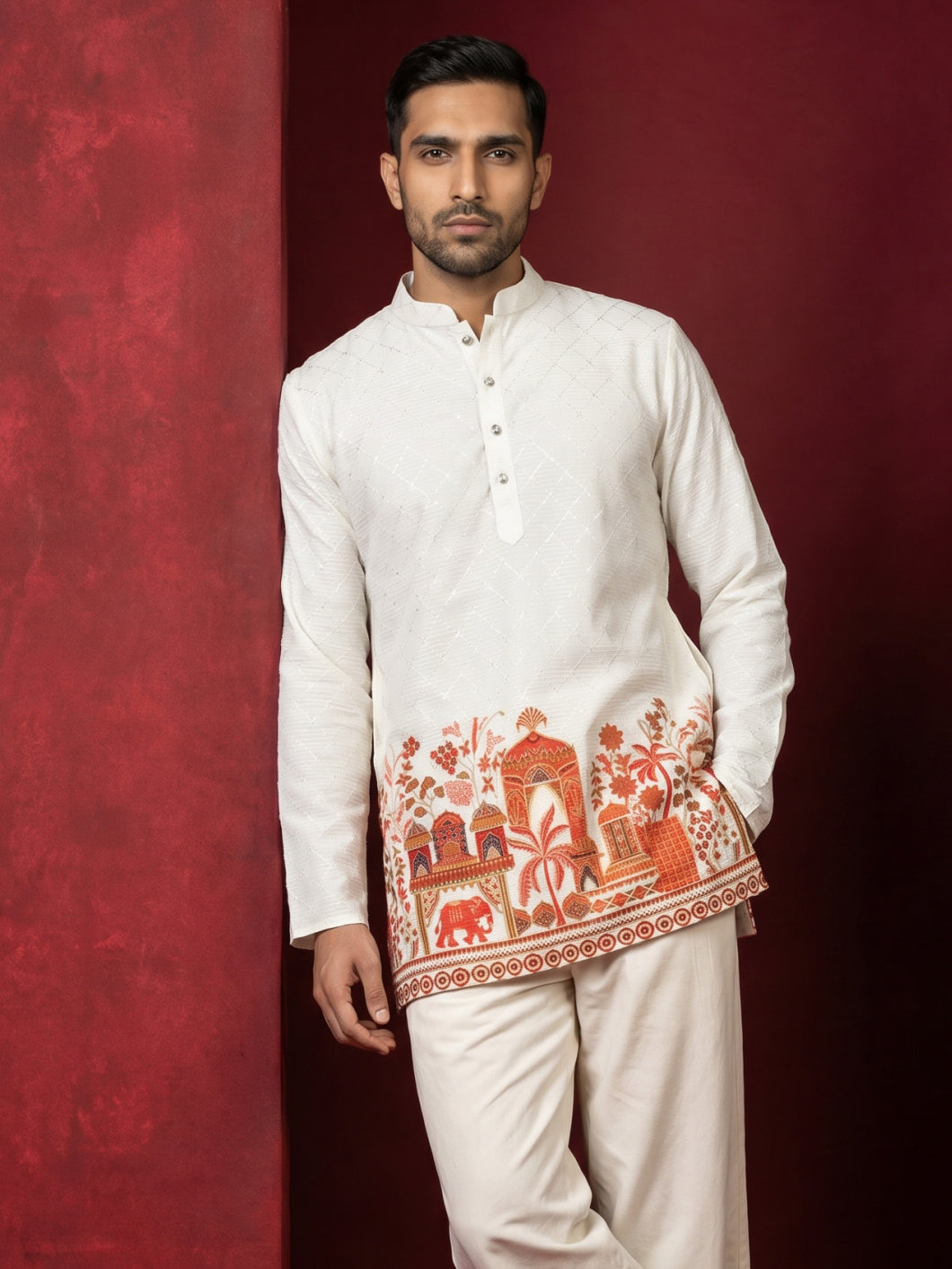 Premium Cotton Blend Printed Ethnic Kurtas ( ANMKO 333 White )