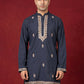 Men's Japanese Fabric Embroidered Kurta ( ANMKO 335 Navy )