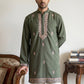 Men's Japanese Fabric Embroidered Kurta ( ANMKO 335 Olive )