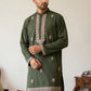 Men's Japanese Fabric Embroidered Kurta ( ANMKO 335 Olive )