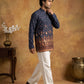 Printed Cotton Blend Thread Work Kurta ( ANMKO 337 Navy )